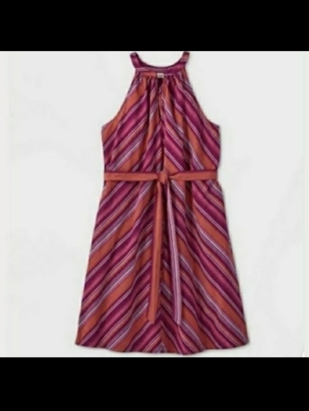 a new day Pink and Orange Striped Halter Dress with Belt